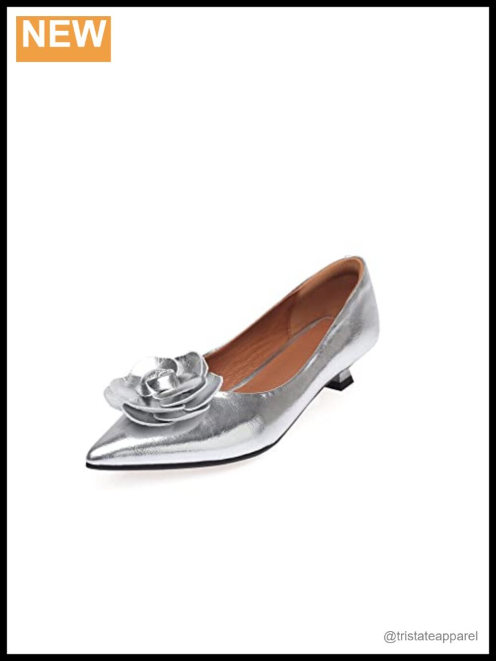 Genuine Leather Kitten Heel Pumps Pointed Toe Floral Business Casual